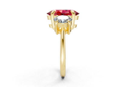 Valencia Ruby Gemstone Three Stone Oval Cut 2mm Engagement Ring