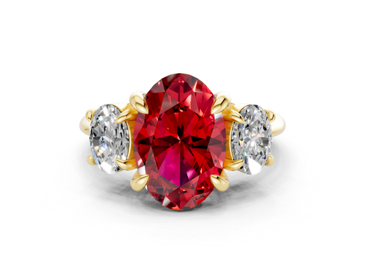 Valencia Ruby Gemstone Three Stone Oval Cut 2mm Engagement Ring