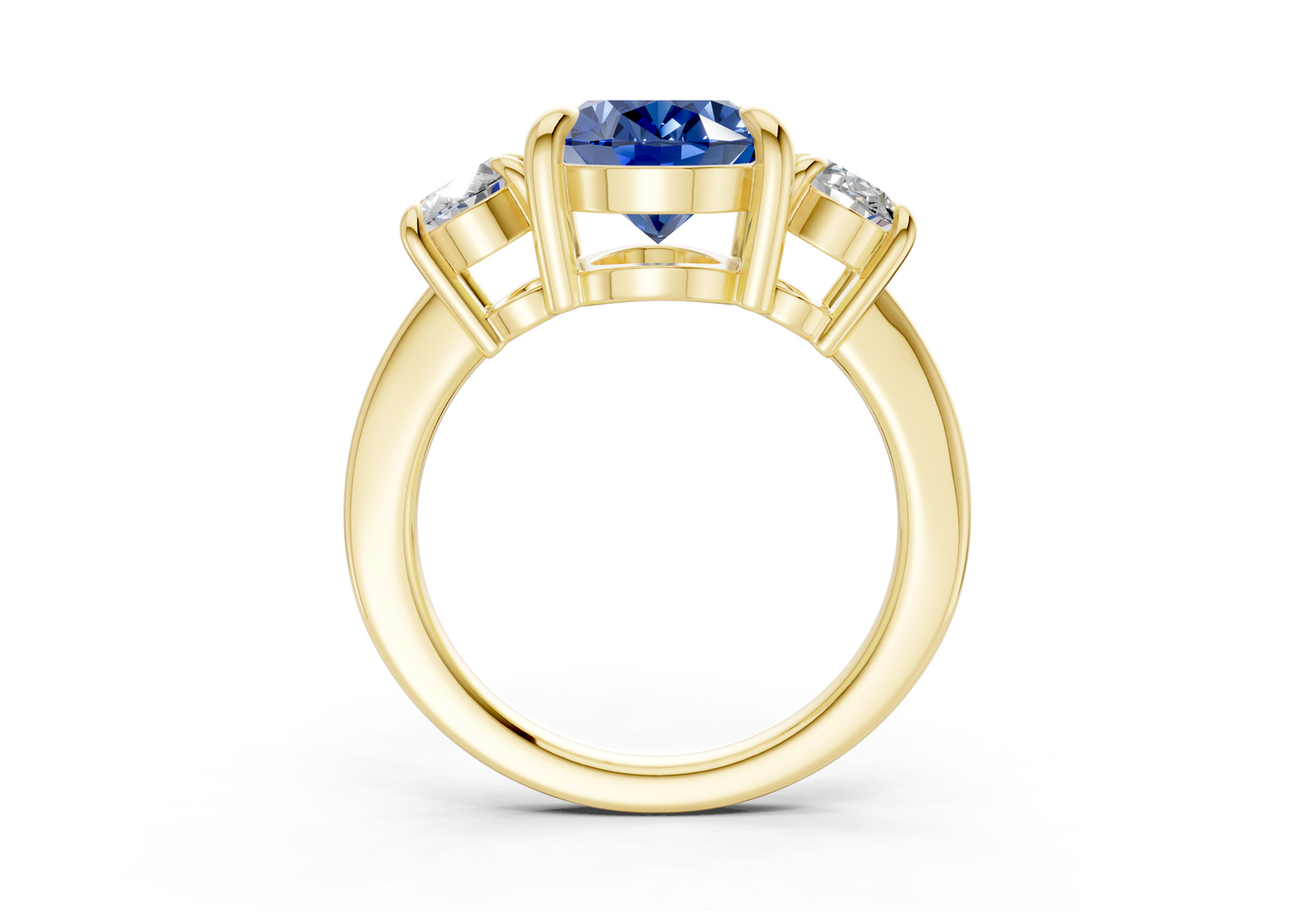 Valencia Sapphire Gemstone Three Stone Oval Cut 2mm Engagement Ring