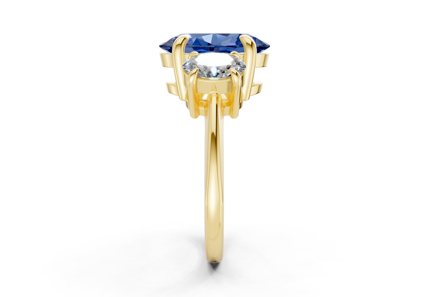 Valencia Sapphire Gemstone Three Stone Oval Cut 2mm Engagement Ring