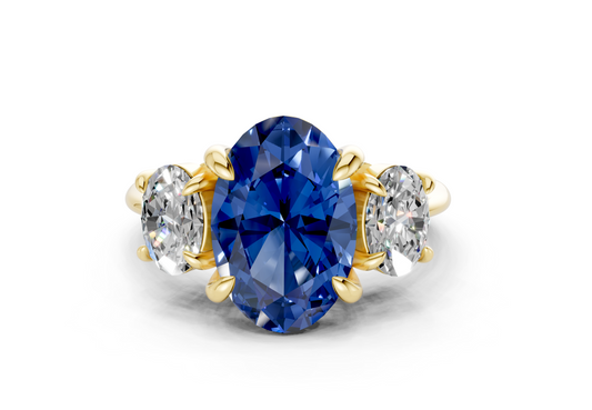 Valencia Sapphire Gemstone Three Stone Oval Cut 2mm Engagement Ring