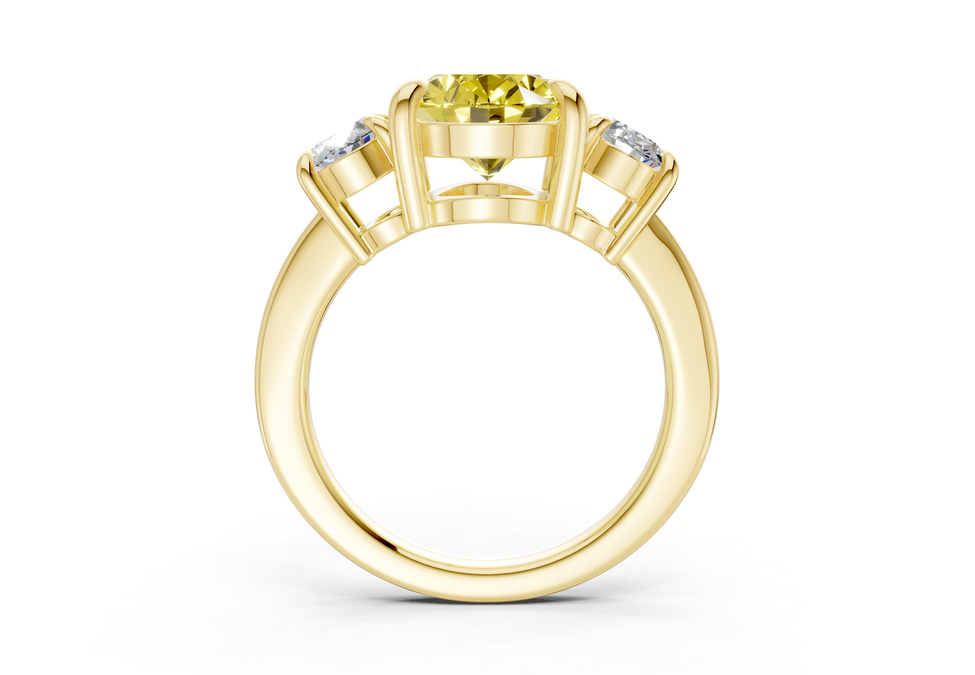 Valencia Yellow Diamond Three Stone Oval Cut 2mm Engagement Ring