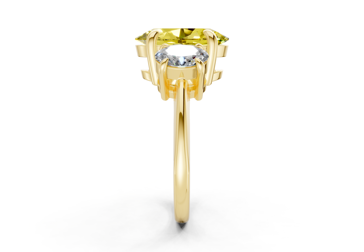 Valencia Yellow Diamond Three Stone Oval Cut 2mm Engagement Ring