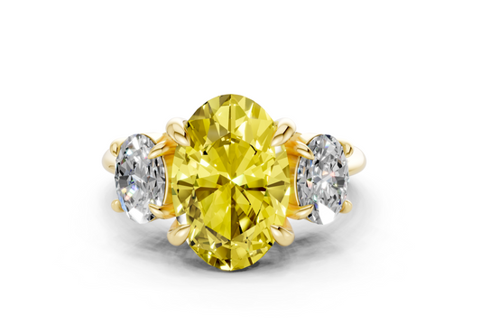 Valencia Yellow Diamond Three Stone Oval Cut 2mm Engagement Ring