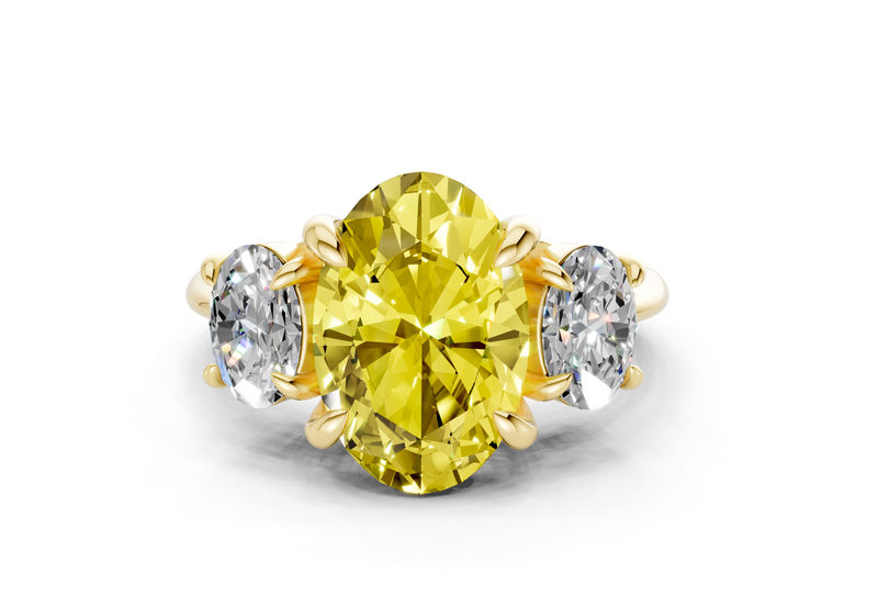 Valencia Yellow Diamond Three Stone Oval Cut 2mm Engagement Ring