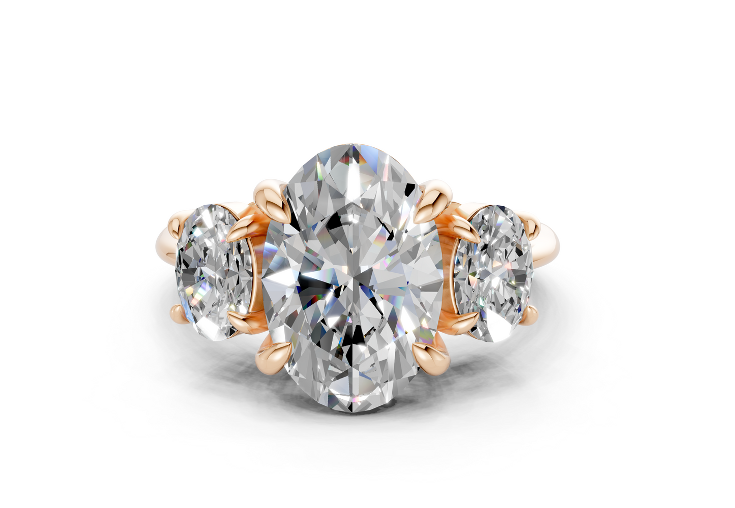 Valencia Diamond Three Stone Oval Cut 2mm Engagement Ring