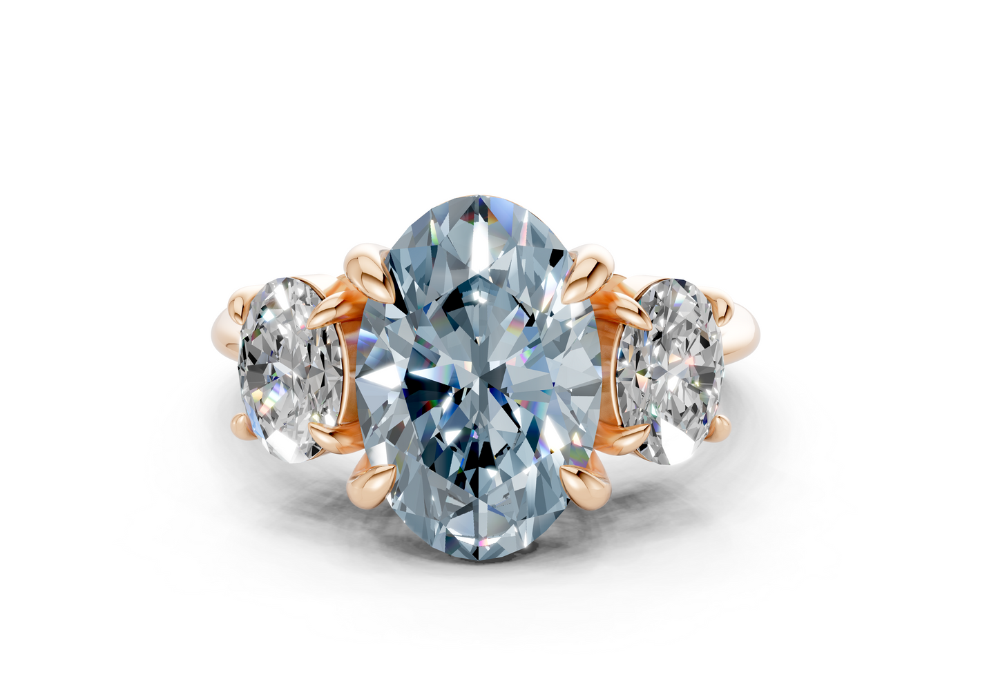 Valencia Blue Diamond Three Stone Oval Cut 2mm Engagement Ring