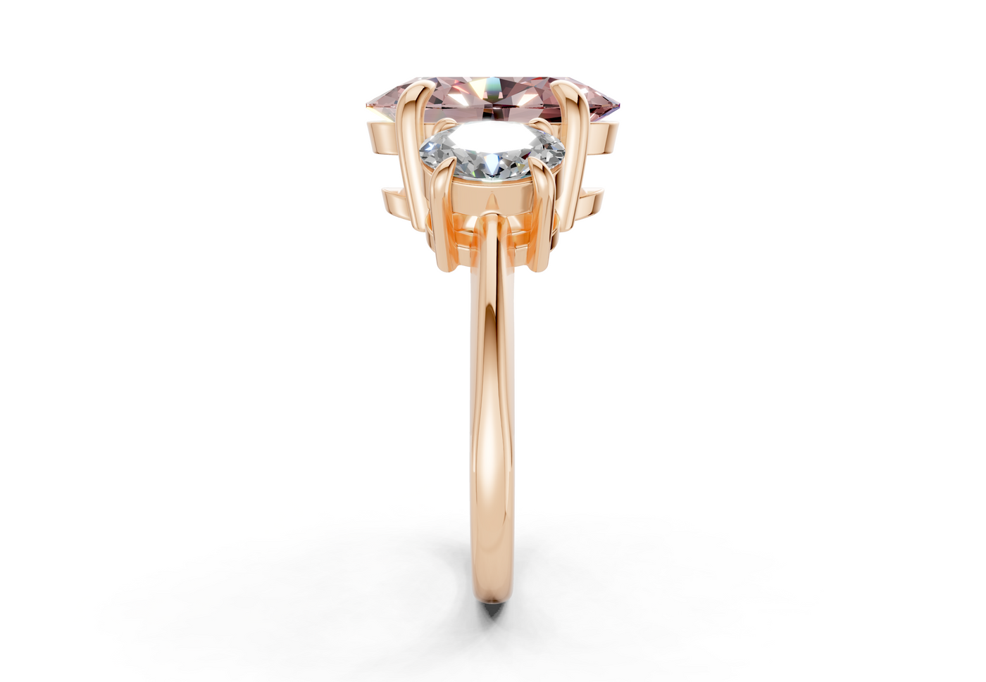 Valencia Pink Diamond Three Stone Oval Cut 2mm Engagement Ring