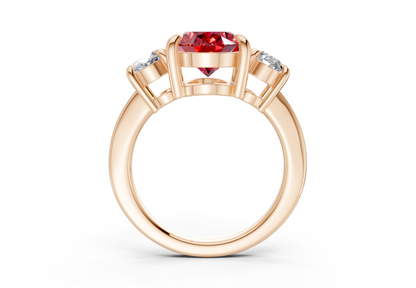 Valencia Ruby Gemstone Three Stone Oval Cut 2mm Engagement Ring