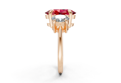 Valencia Ruby Gemstone Three Stone Oval Cut 2mm Engagement Ring