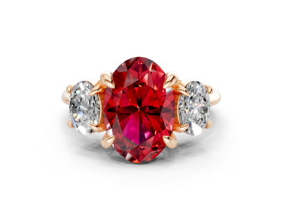 Valencia Ruby Gemstone Three Stone Oval Cut 2mm Engagement Ring