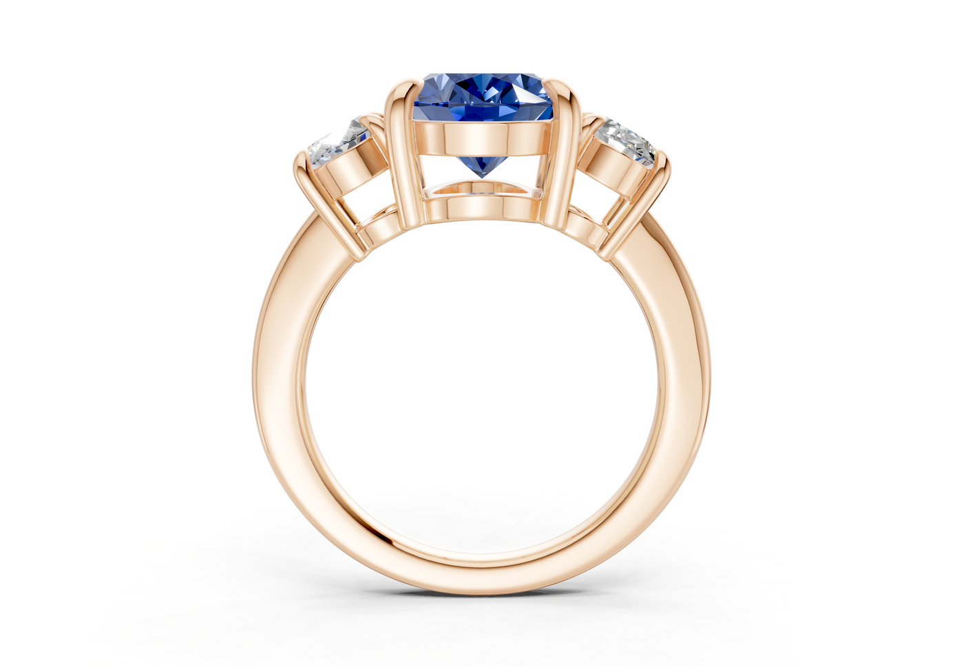 Valencia Sapphire Gemstone Three Stone Oval Cut 2mm Engagement Ring