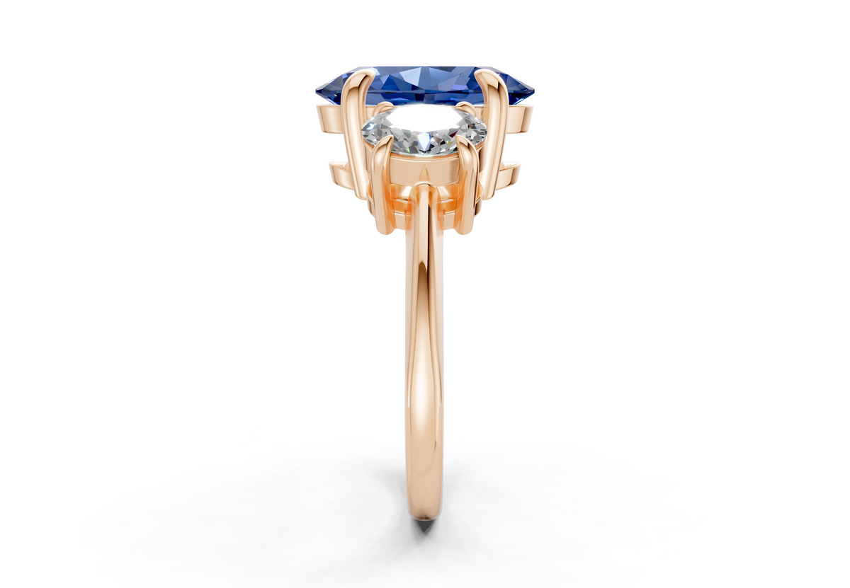 Valencia Sapphire Gemstone Three Stone Oval Cut 2mm Engagement Ring