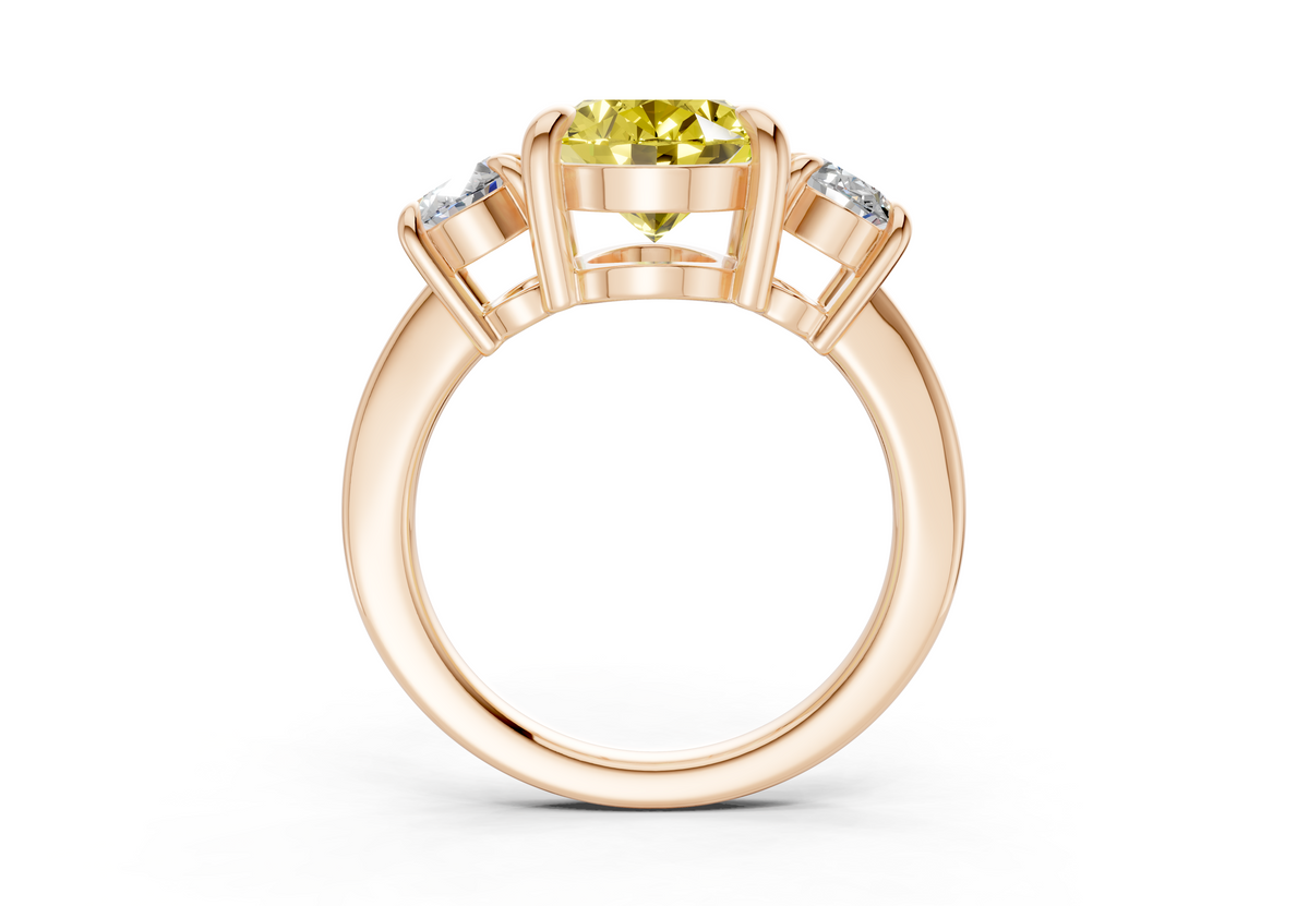 Valencia Yellow Diamond Three Stone Oval Cut 2mm Engagement Ring