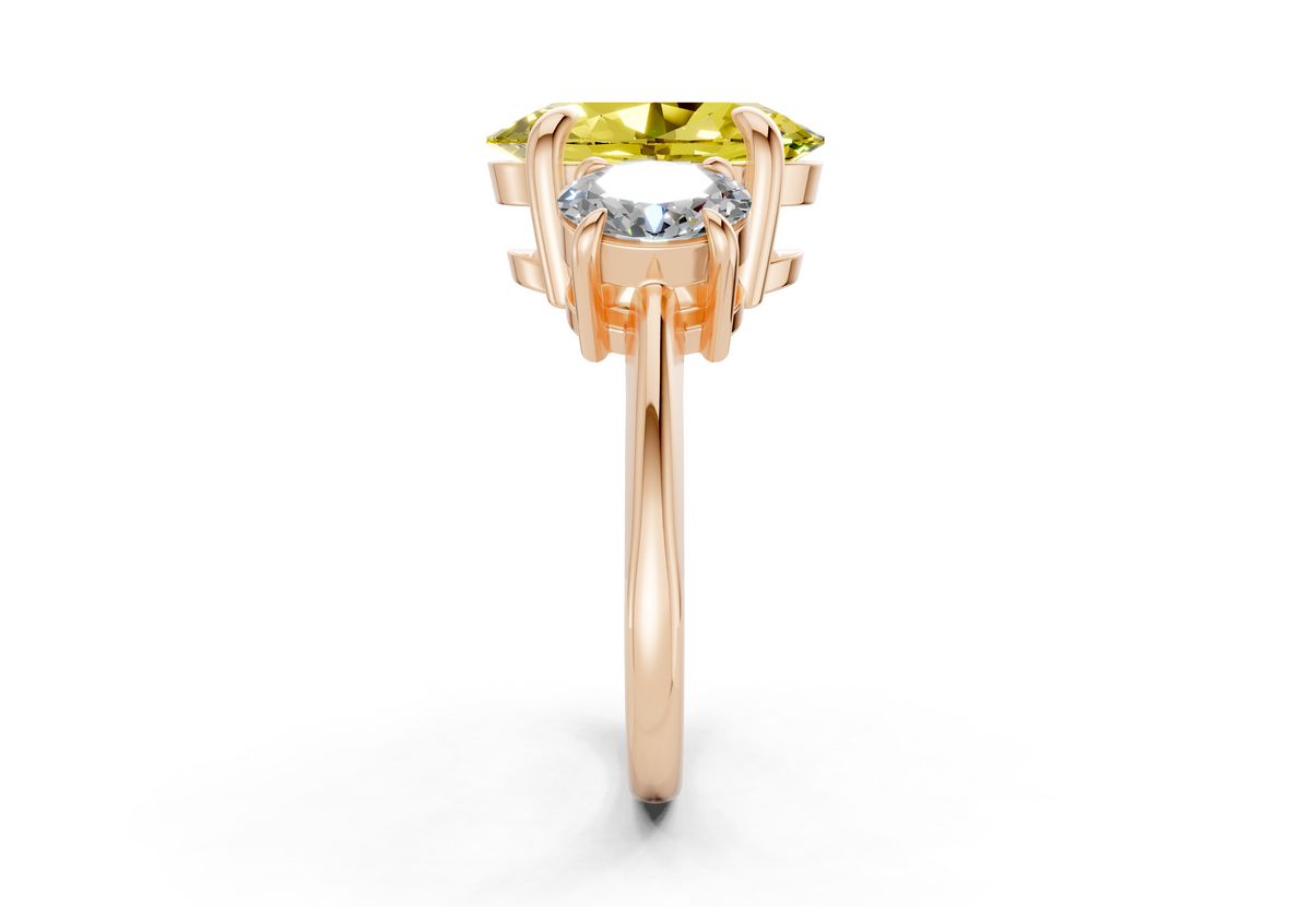 Valencia Yellow Diamond Three Stone Oval Cut 2mm Engagement Ring