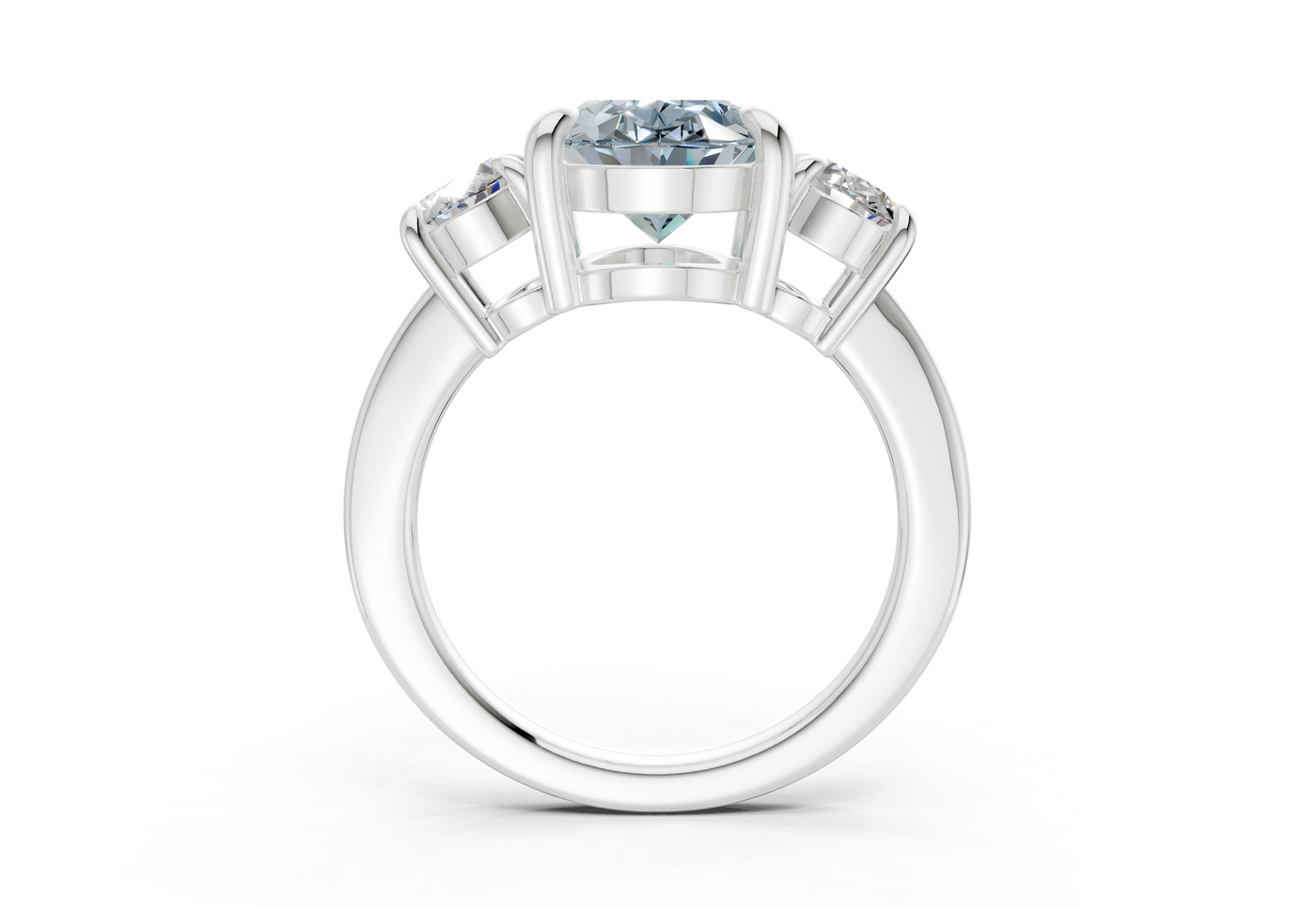 Valencia Blue Diamond Three Stone Oval Cut 2mm Engagement Ring