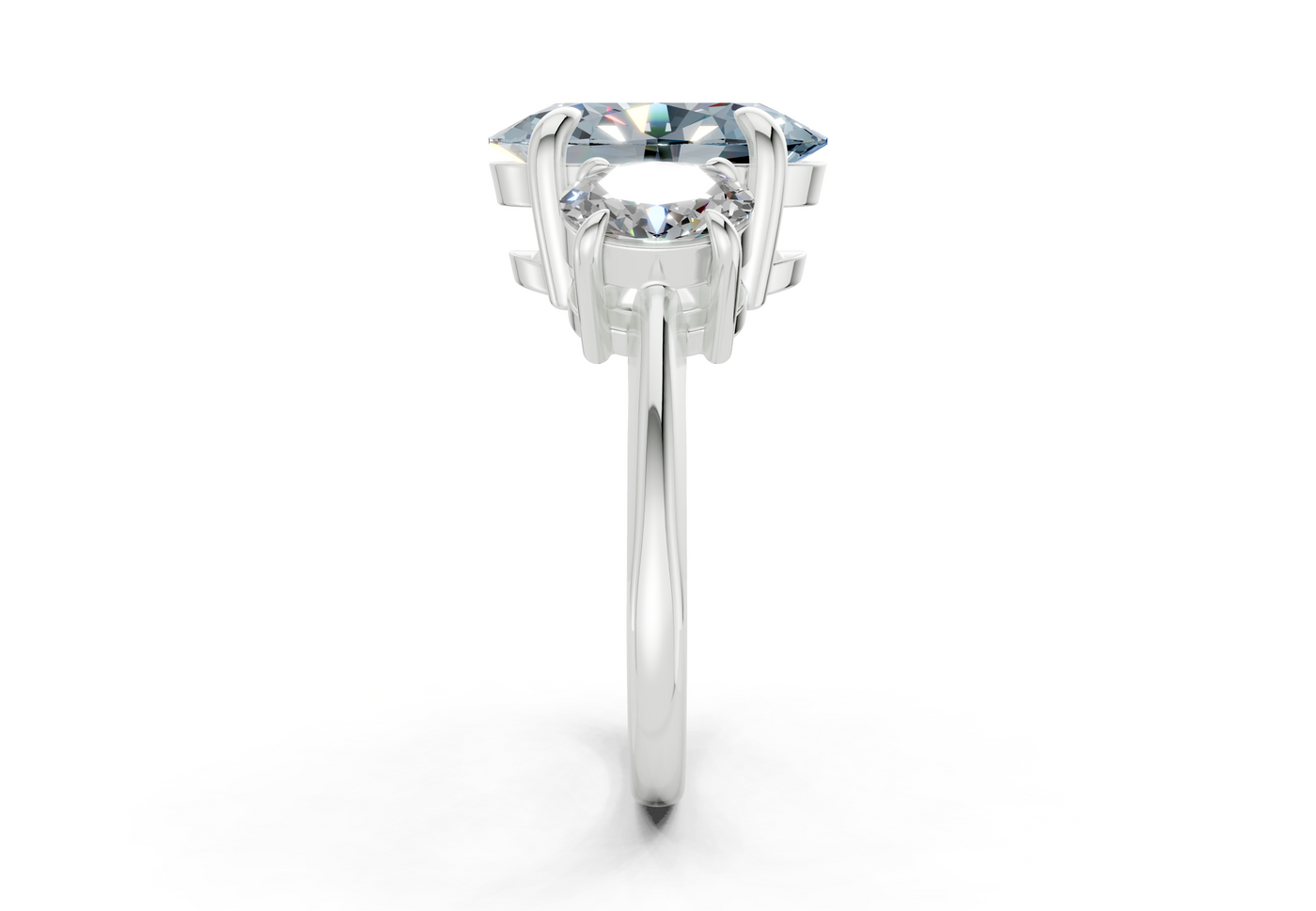 Valencia Blue Diamond Three Stone Oval Cut 2mm Engagement Ring