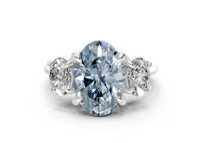 Valencia Blue Diamond Three Stone Oval Cut 2mm Engagement Ring