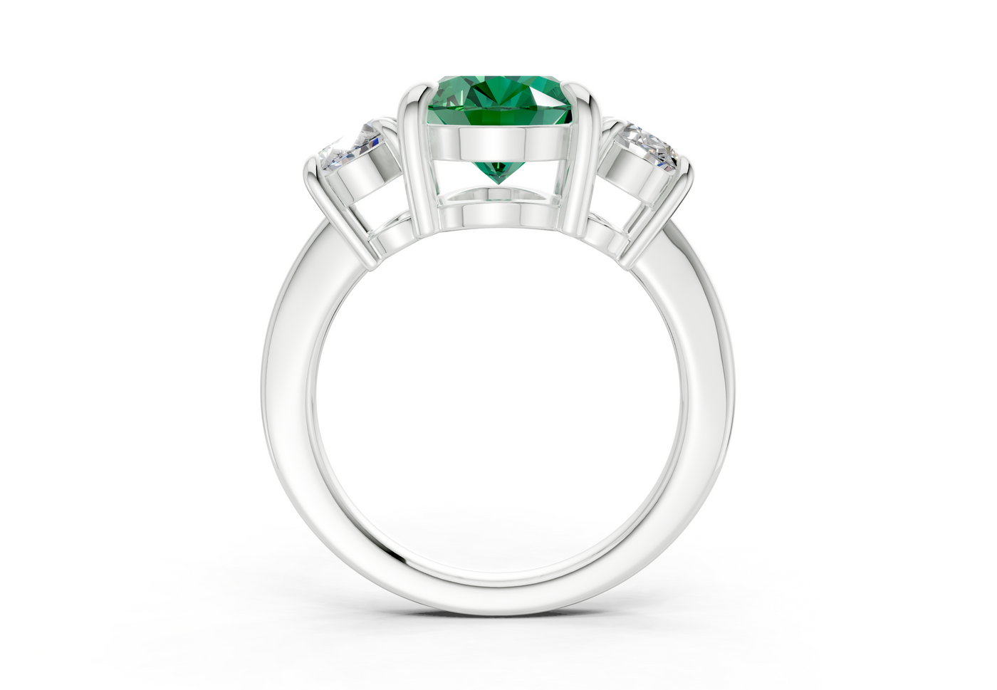 Valencia Emerald Gemstone Three Stone Oval Cut 2mm Engagement Ring