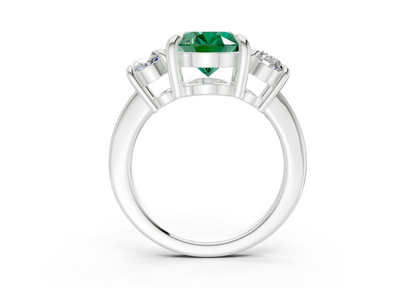 Valencia Emerald Gemstone Three Stone Oval Cut 2mm Engagement Ring