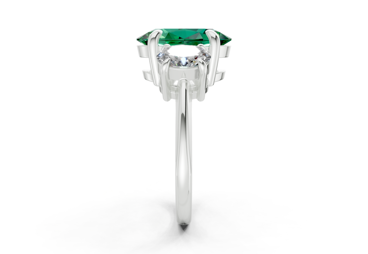 Valencia Emerald Gemstone Three Stone Oval Cut 2mm Engagement Ring