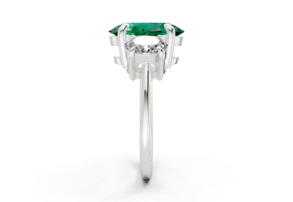 Valencia Emerald Gemstone Three Stone Oval Cut 2mm Engagement Ring