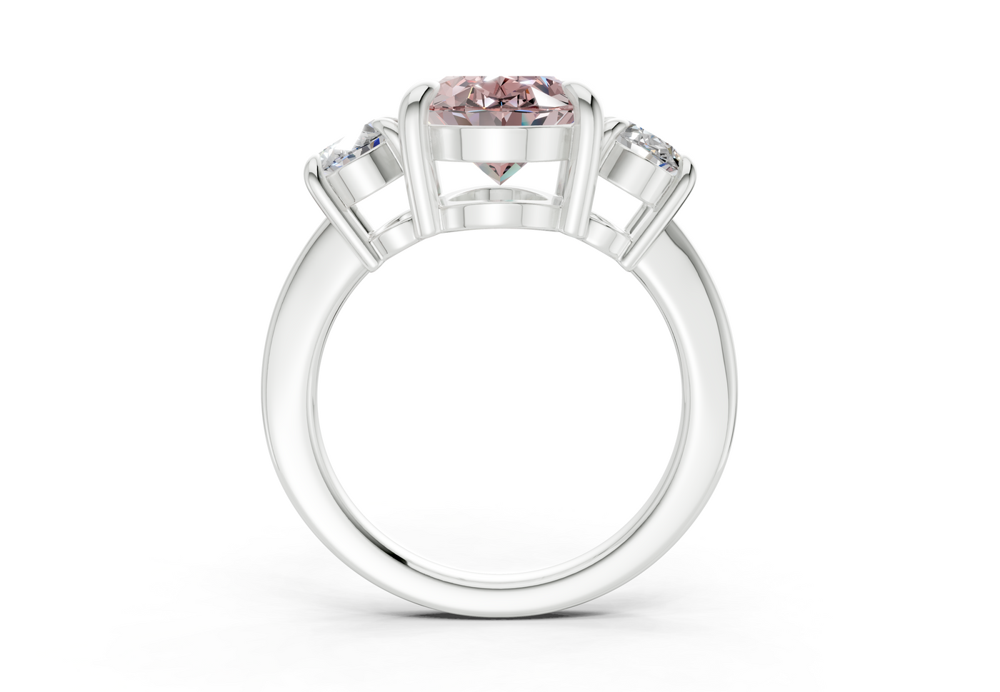 Valencia Pink Diamond Three Stone Oval Cut 2mm Engagement Ring