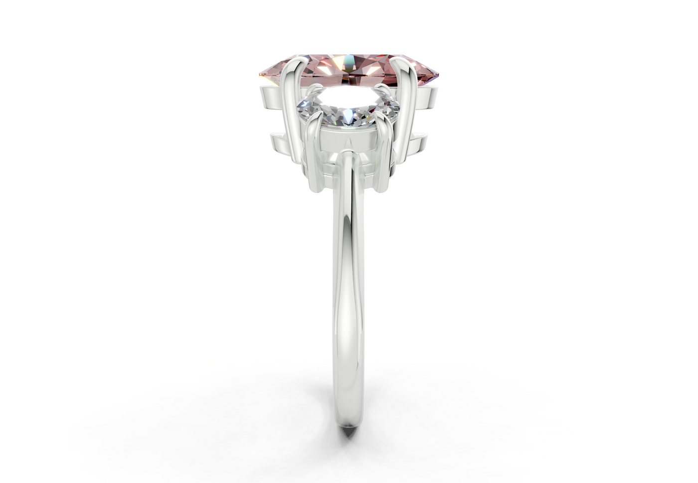 Valencia Pink Diamond Three Stone Oval Cut 2mm Engagement Ring