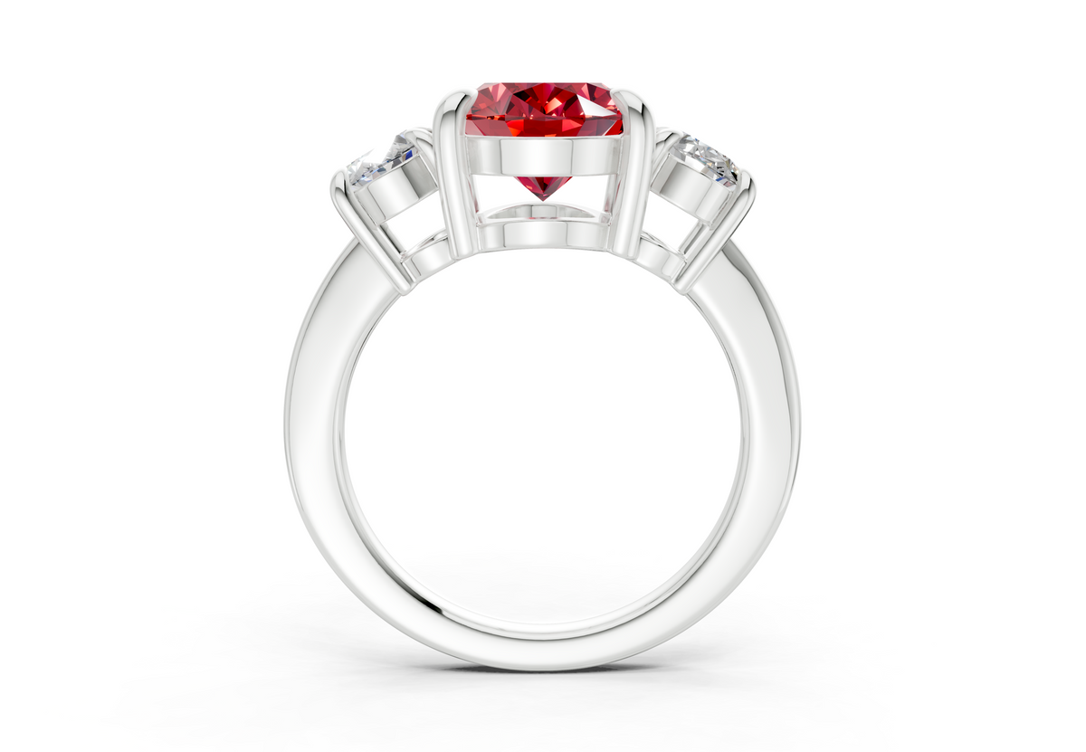 Valencia Ruby Gemstone Three Stone Oval Cut 2mm Engagement Ring