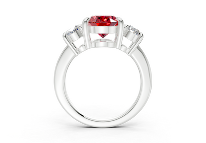 Valencia Ruby Gemstone Three Stone Oval Cut 2mm Engagement Ring