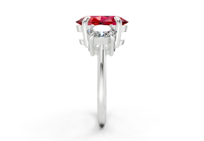 Valencia Ruby Gemstone Three Stone Oval Cut 2mm Engagement Ring