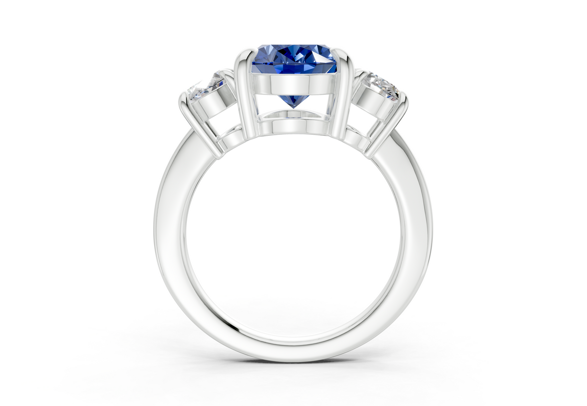 Valencia Sapphire Gemstone Three Stone Oval Cut 2mm Engagement Ring