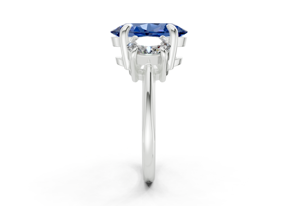 Valencia Sapphire Gemstone Three Stone Oval Cut 2mm Engagement Ring