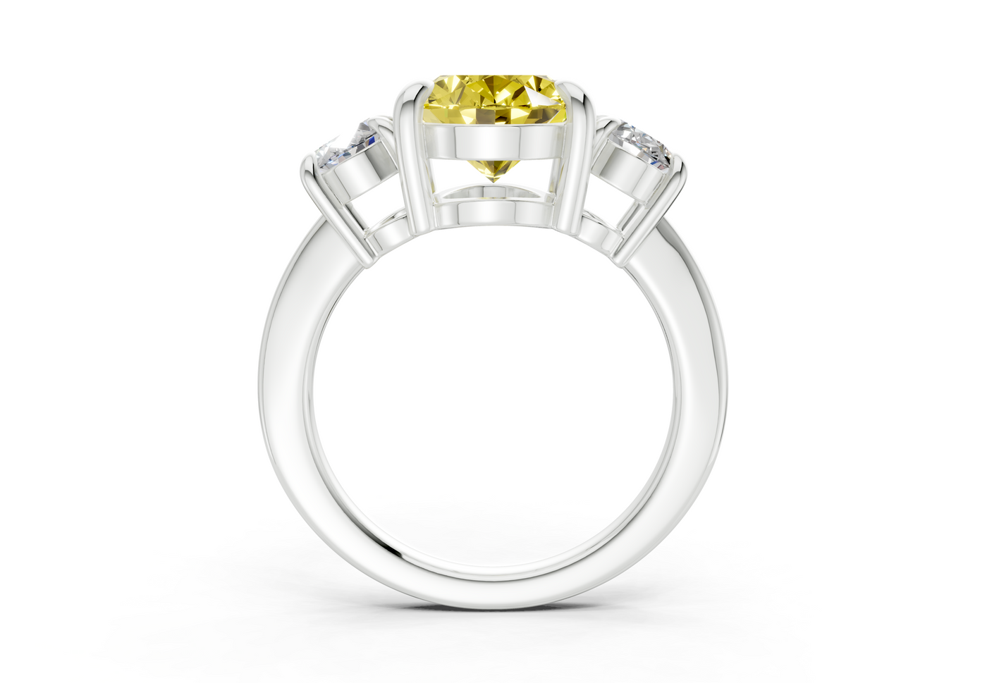 Valencia Yellow Diamond Three Stone Oval Cut 2mm Engagement Ring