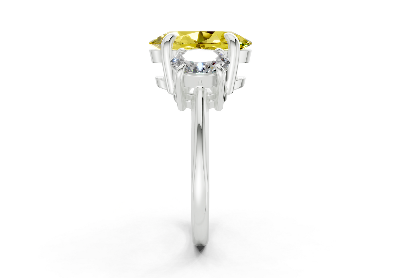 Valencia Yellow Diamond Three Stone Oval Cut 2mm Engagement Ring