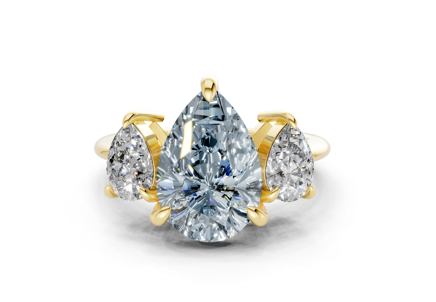 Valencia Blue Diamond Three Stone Pear Cut 2mm Engagement Ring
