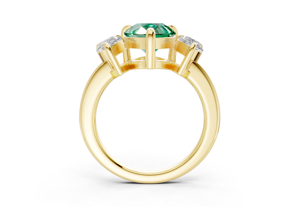 Valencia Emerald Gemstone Three Stone Pear Cut 2mm Engagement Ring