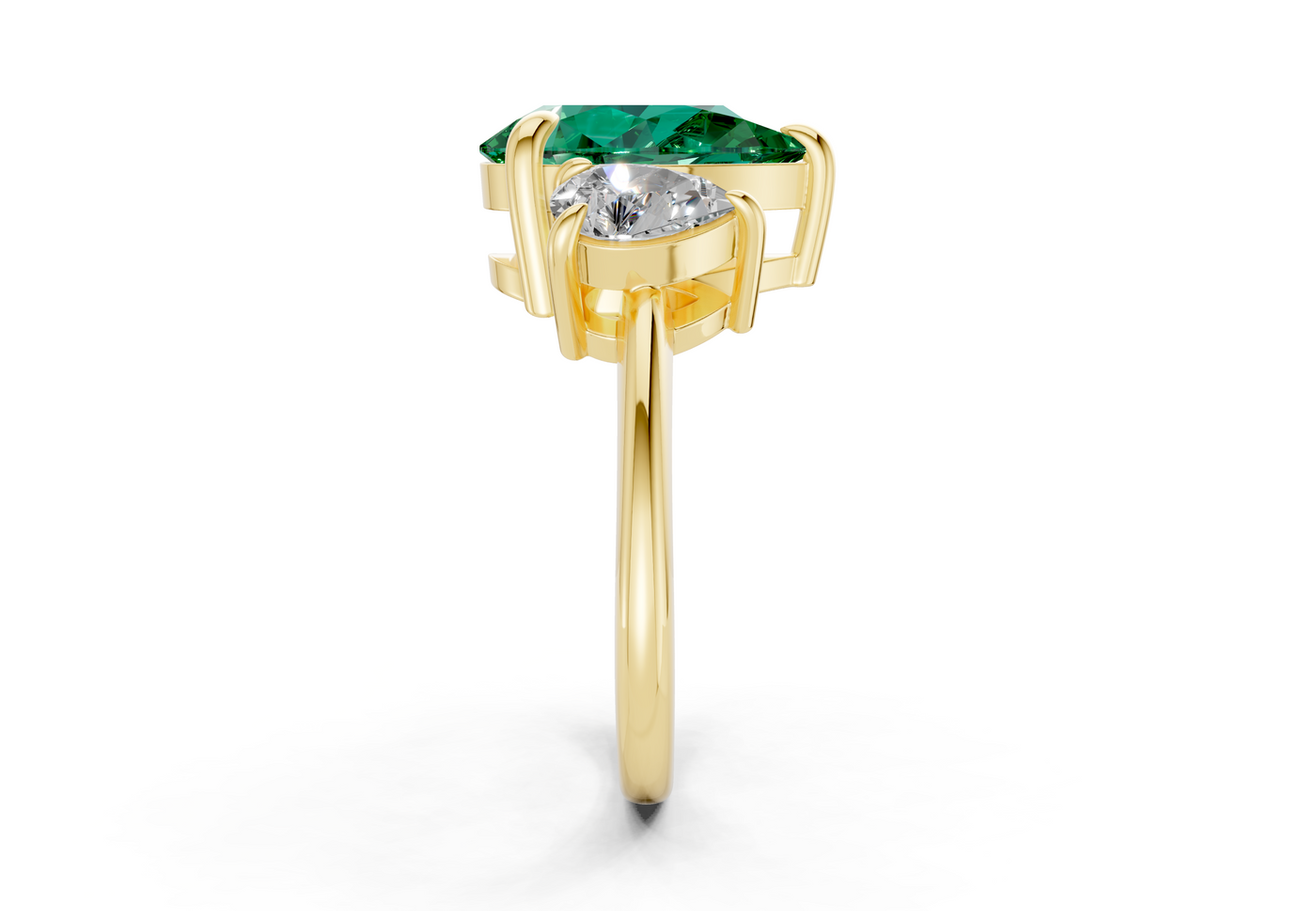 Valencia Emerald Gemstone Three Stone Pear Cut 2mm Engagement Ring