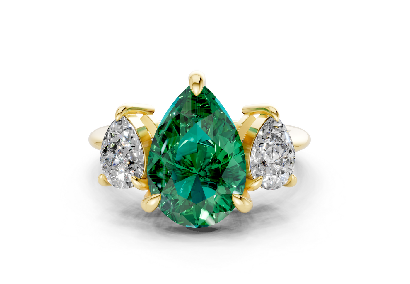 Valencia Emerald Gemstone Three Stone Pear Cut 2mm Engagement Ring