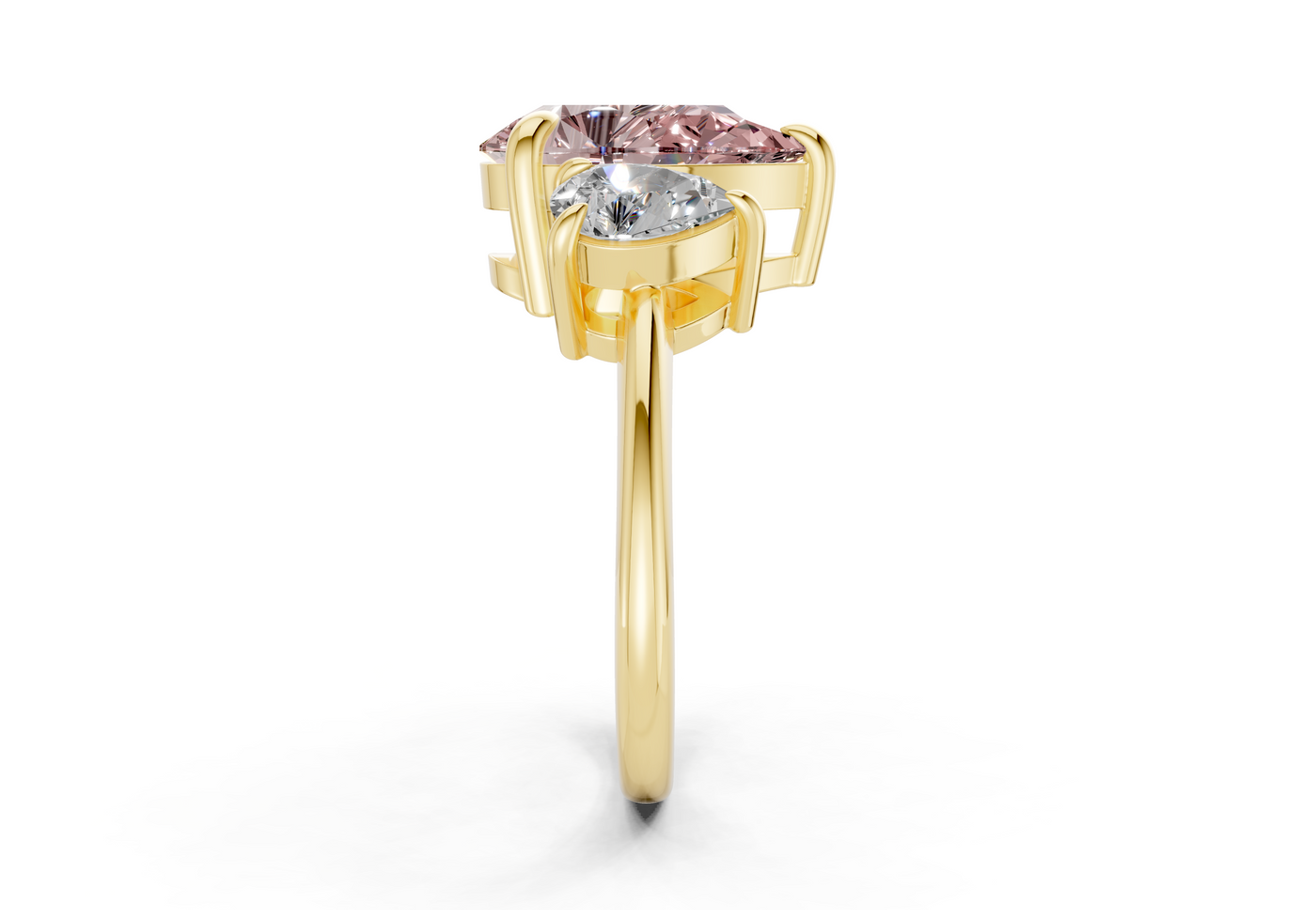 Valencia Pink Diamond Three Stone Pear Cut 2mm Engagement Ring