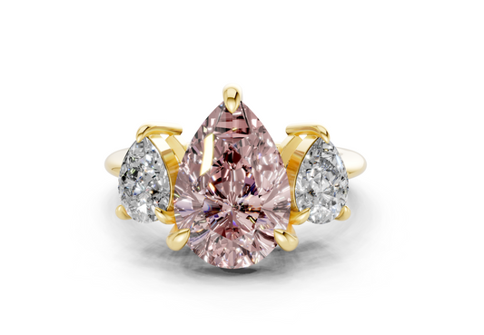 Valencia Pink Diamond Three Stone Pear Cut 2mm Engagement Ring