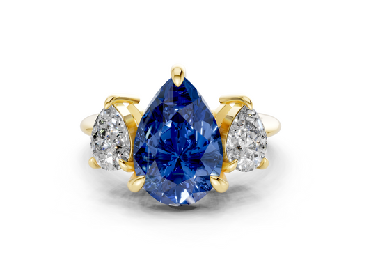 Valencia Sapphire Gemstone Three Stone Pear Cut 2mm Engagement Ring