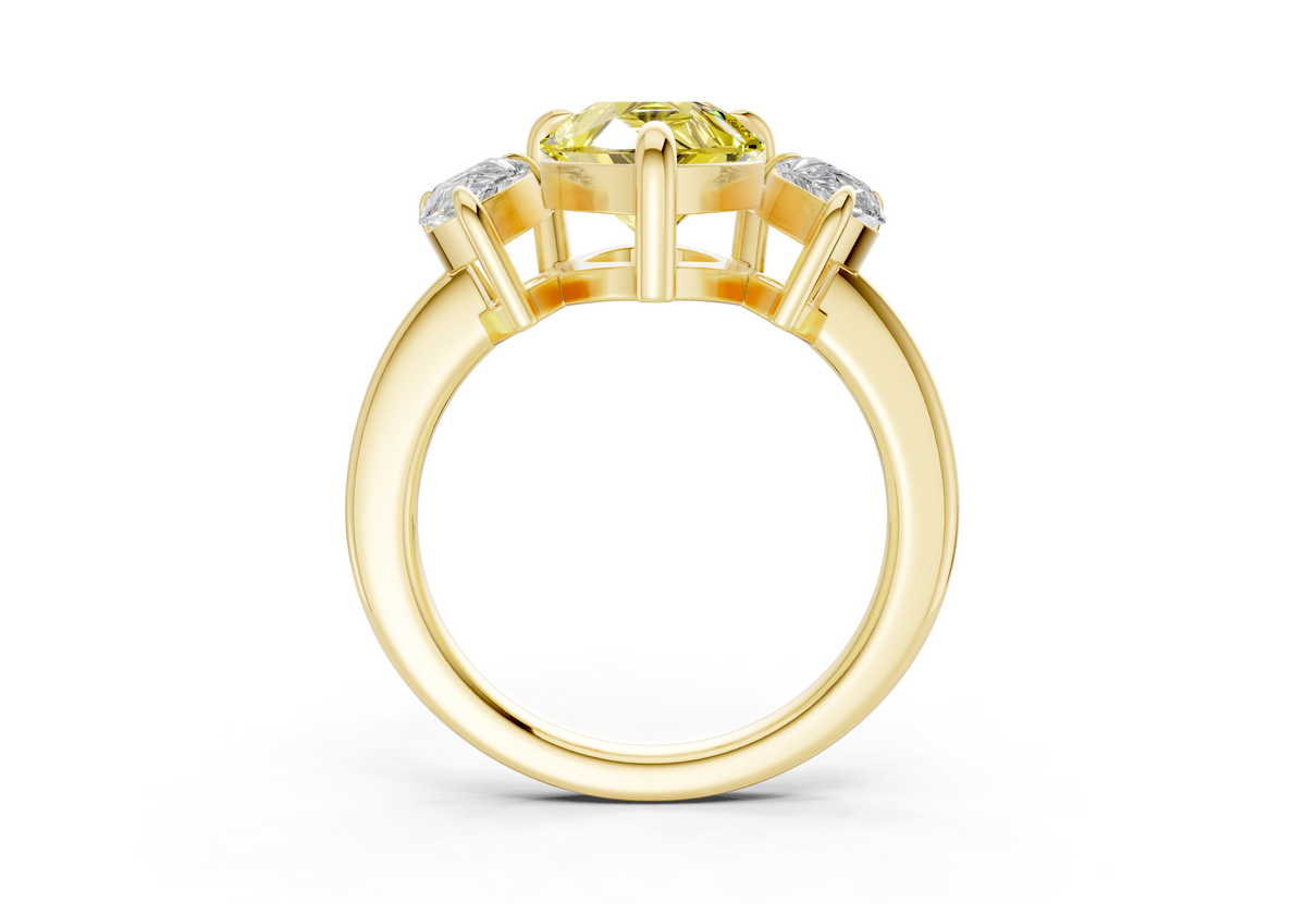 Valencia Yellow Diamond Three Stone Pear Cut 2mm Engagement Ring