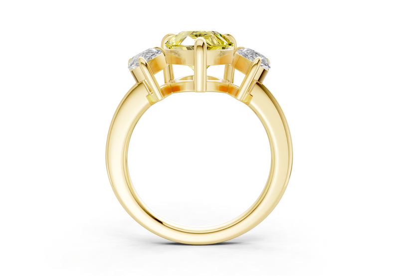 Valencia Yellow Diamond Three Stone Pear Cut 2mm Engagement Ring