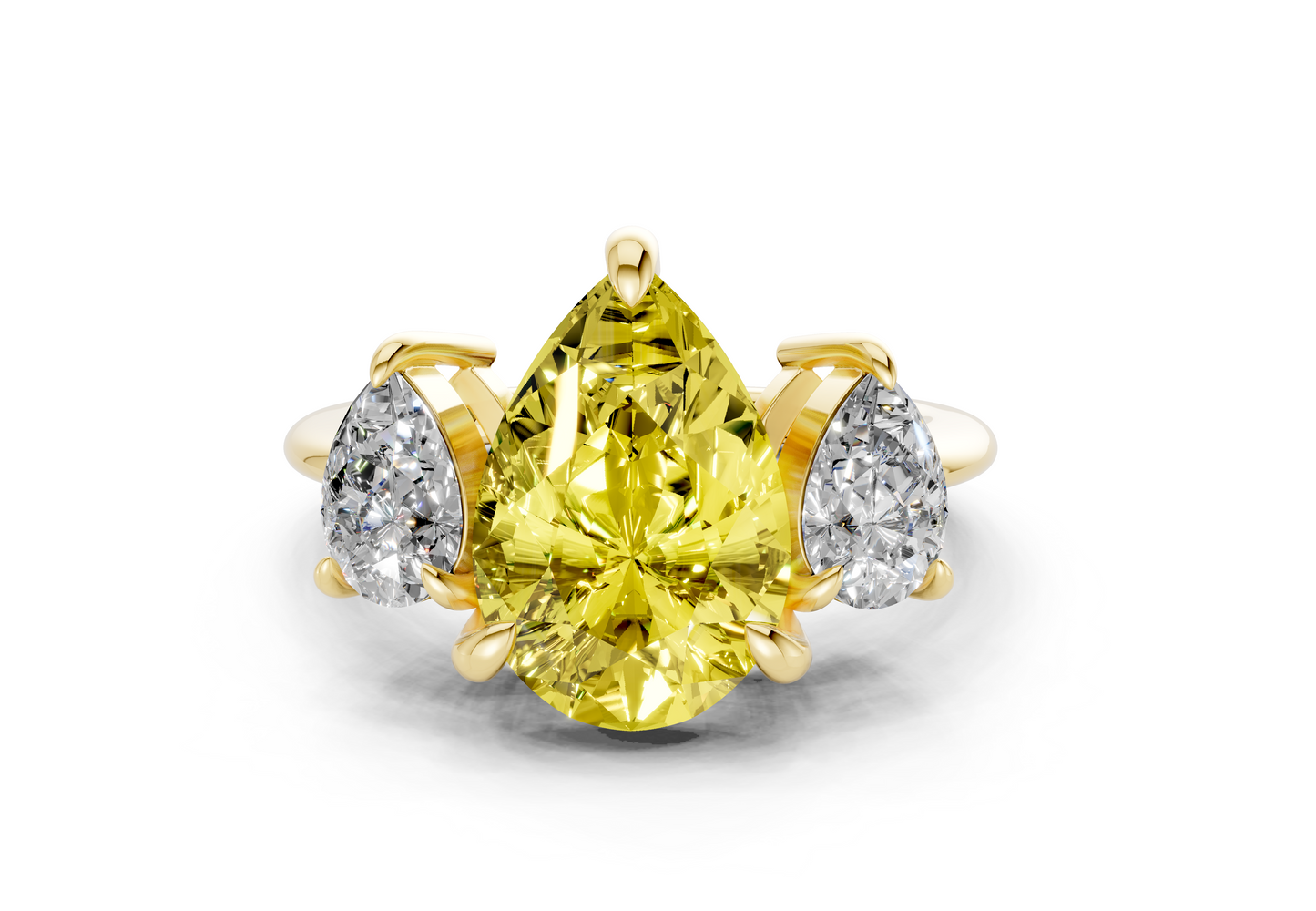 Valencia Yellow Diamond Three Stone Pear Cut 2mm Engagement Ring