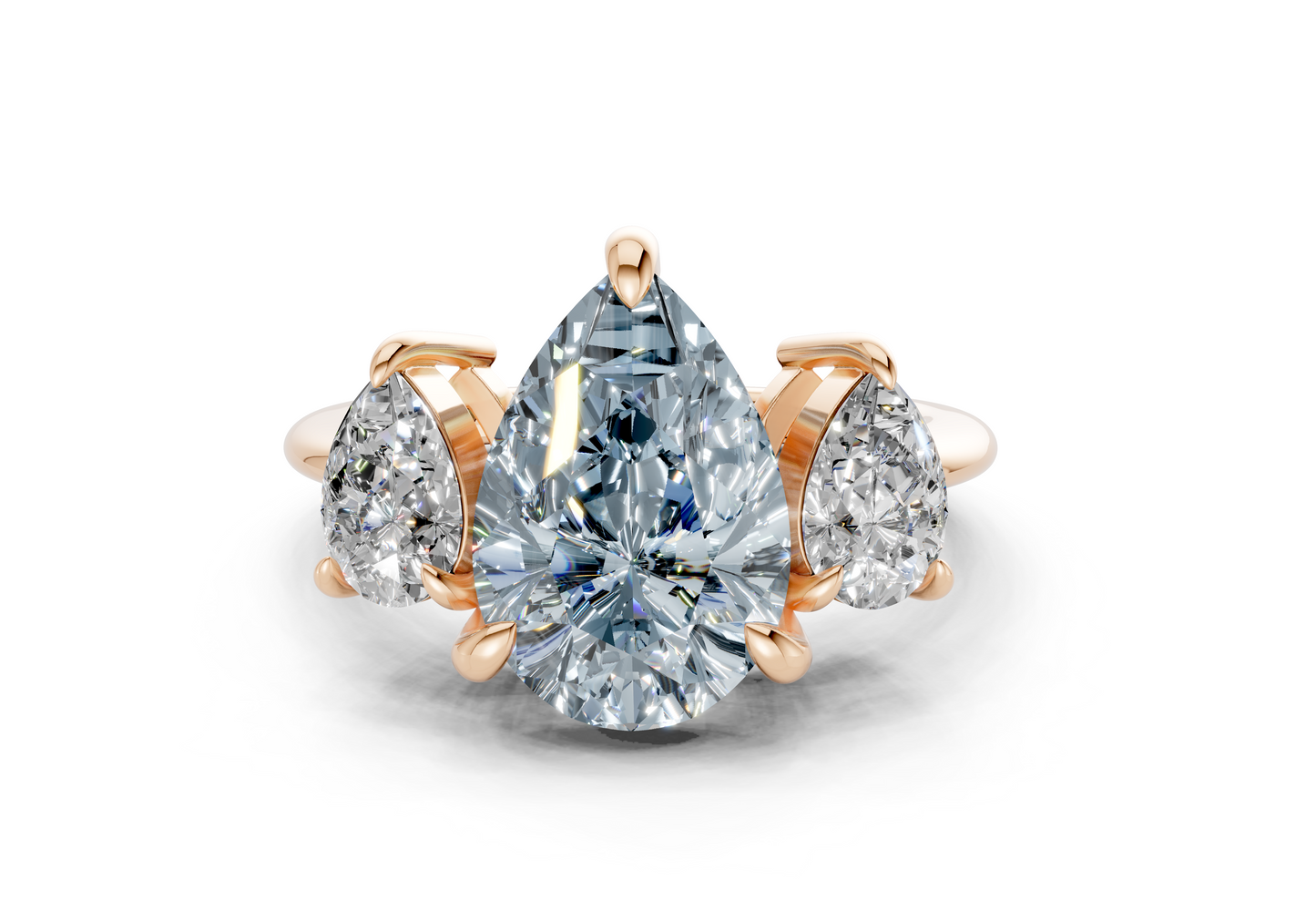 Valencia Blue Diamond Three Stone Pear Cut 2mm Engagement Ring