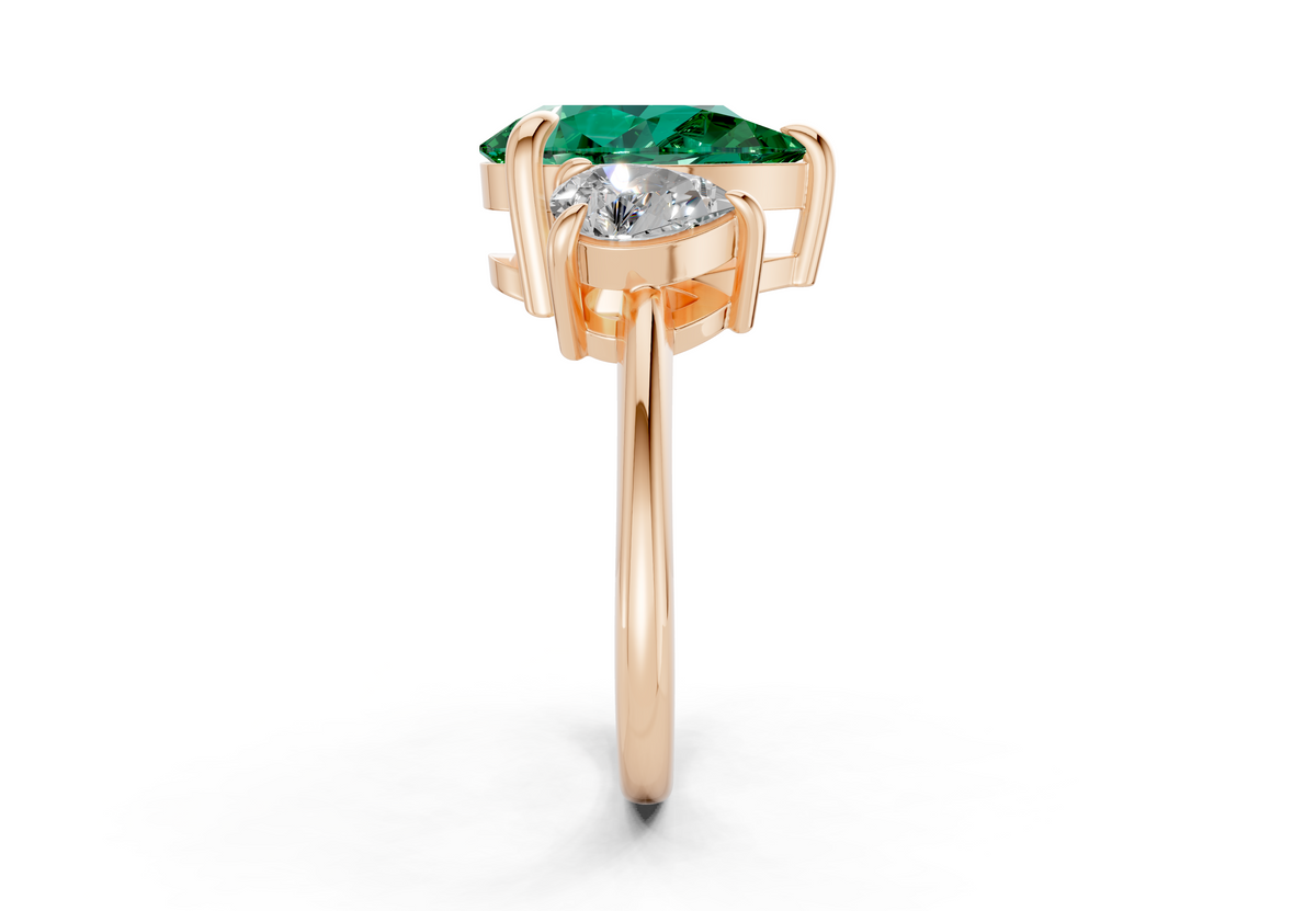 Valencia Emerald Gemstone Three Stone Pear Cut 2mm Engagement Ring