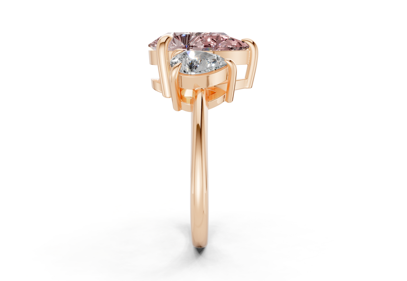 Valencia Pink Diamond Three Stone Pear Cut 2mm Engagement Ring
