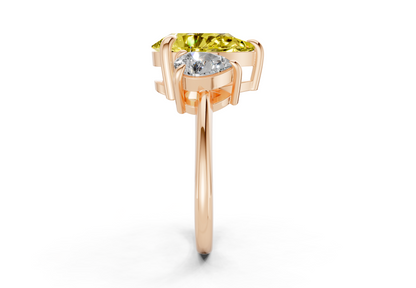 Valencia Yellow Diamond Three Stone Pear Cut 2mm Engagement Ring