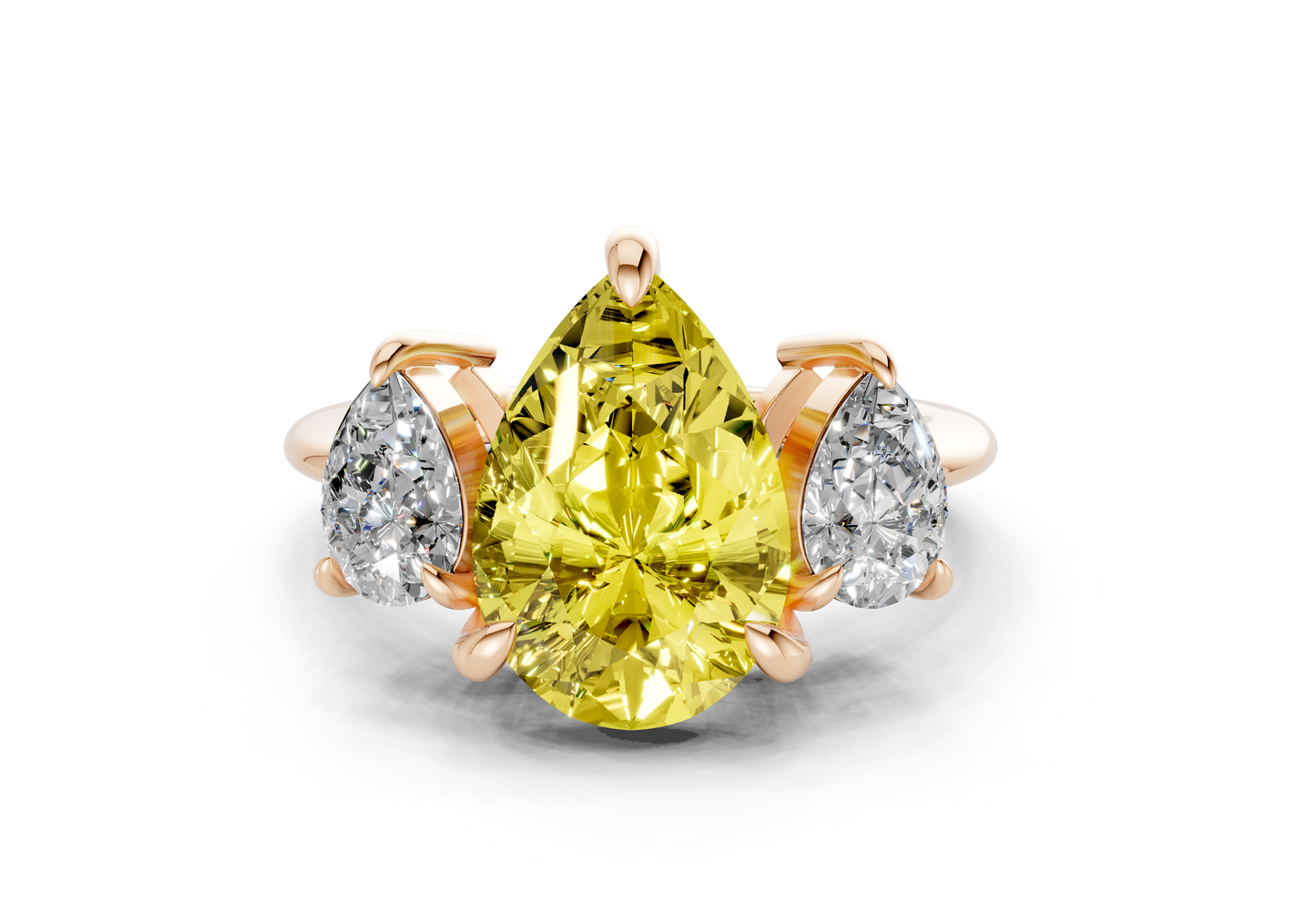 Valencia Yellow Diamond Three Stone Pear Cut 2mm Engagement Ring